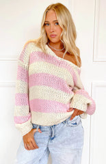 Navy Striped Chunky Knit Sweater