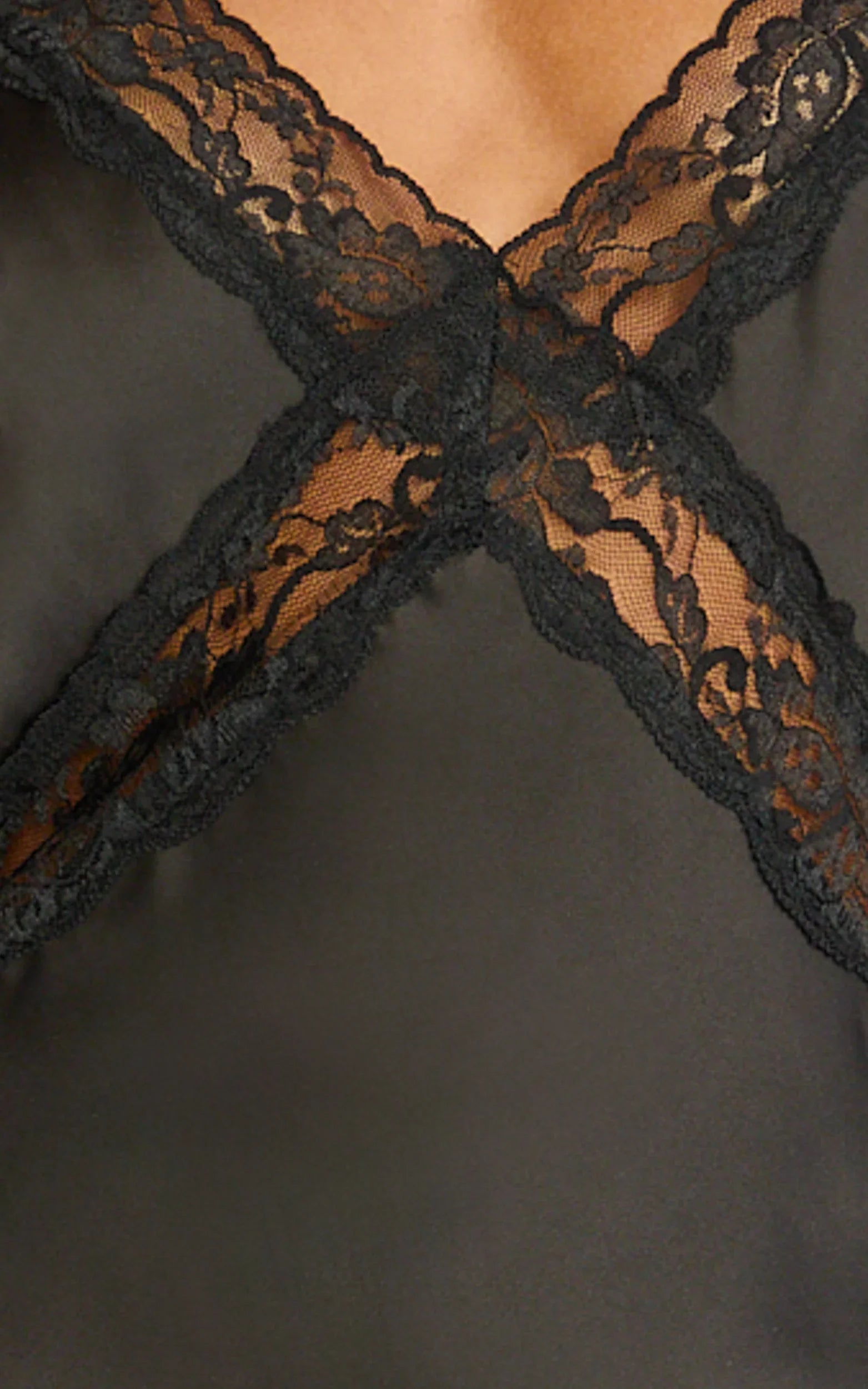 Christy Midi Dress - V Neck Lace Detail Slip Dress in Black